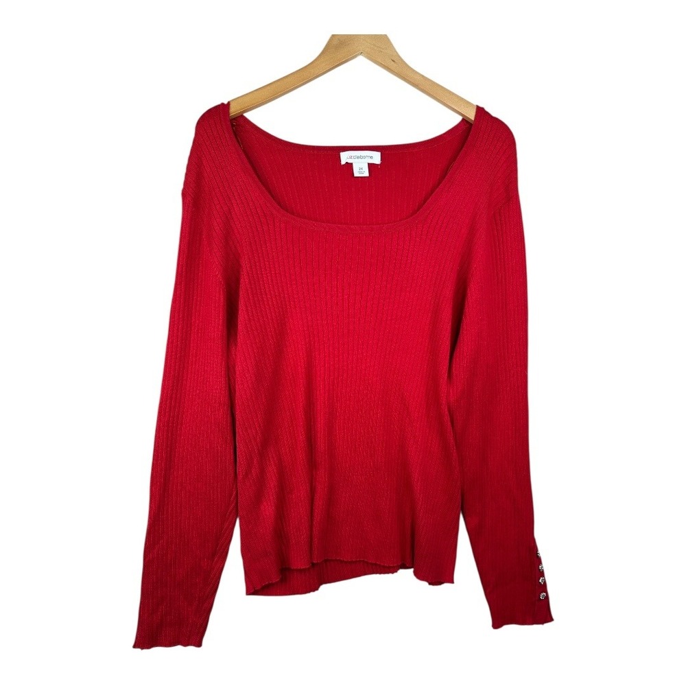 LIZ CLAIBORNE BRAND‎ WOMEN'S PLUS SIZE RED LONG SLEEVE RIBBED SWEATER SIZE 2X
